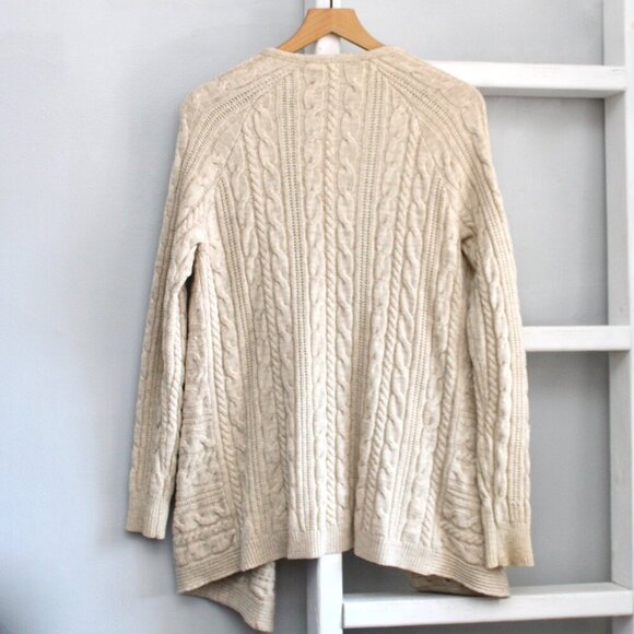 Athleta Tan Oatmeal Cable Knit Merino Wool Open Front Cardigan Size Medium - Picture 2 of 4
